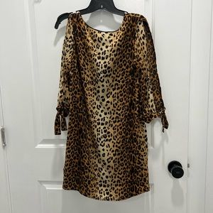 Long sleeve cheetah print dress with cut sleeves